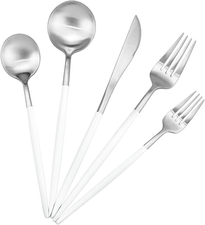 5-Piece Matte Silver Stainless Steel Satin Finish Flatware Set by Gugrida
