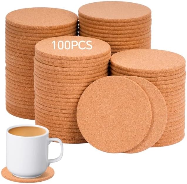100 Pcs Cork Coasters, Anti-Slip and Heat-Insulating, by Unknown