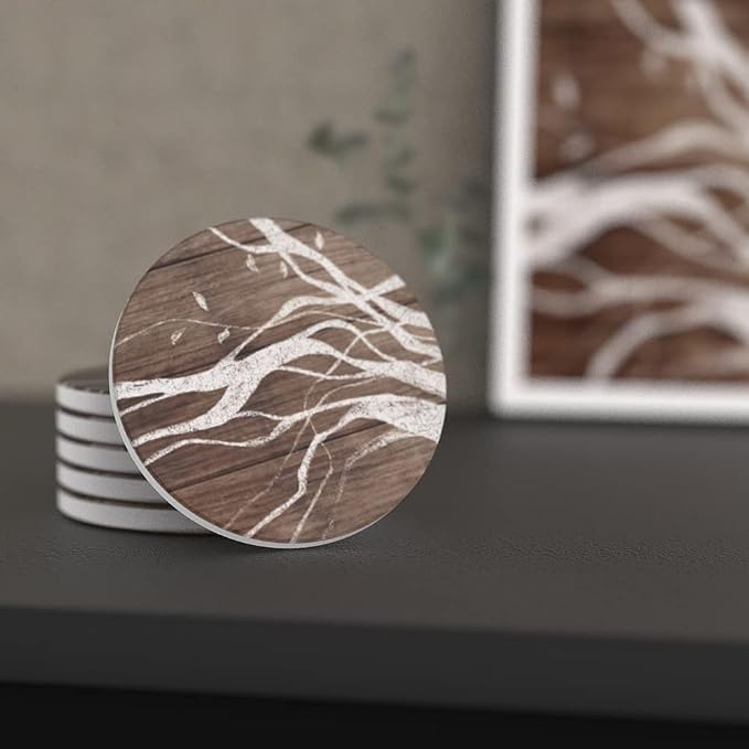 UMIRRO Absorbent Ceramic Stone Coasters Set of 6 w/Holder, Woodland Branch | - Image 6