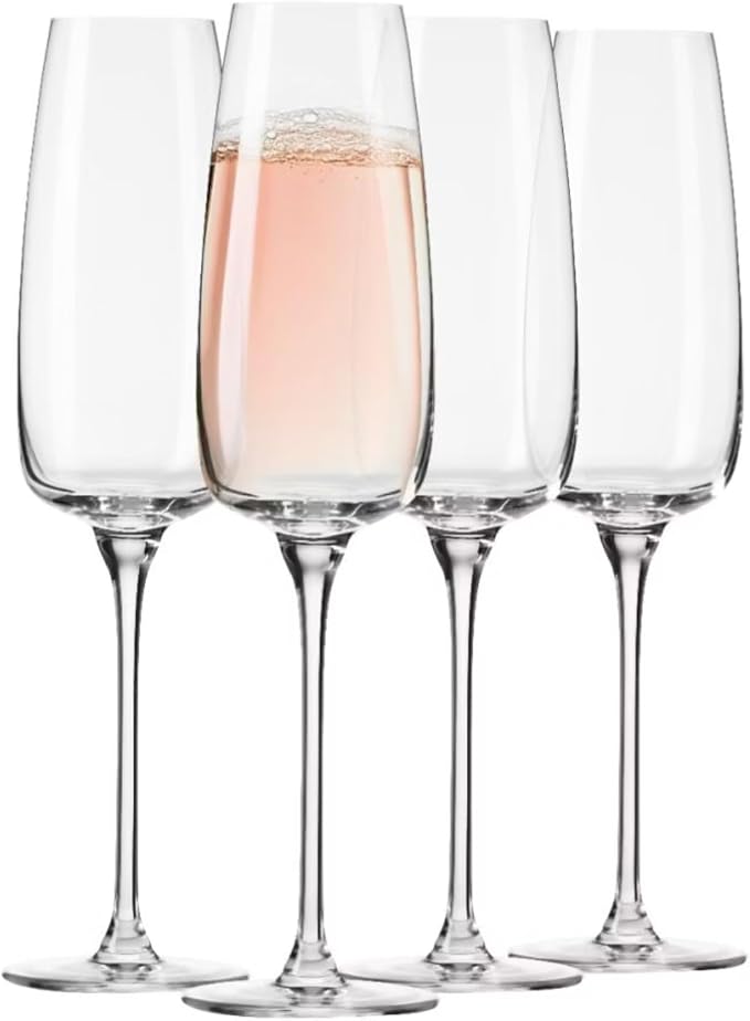 Krosno Modern Champagne Flute Glasses | Set of 4 | 8.5 oz | Lead-Free Crystal by Krosno
