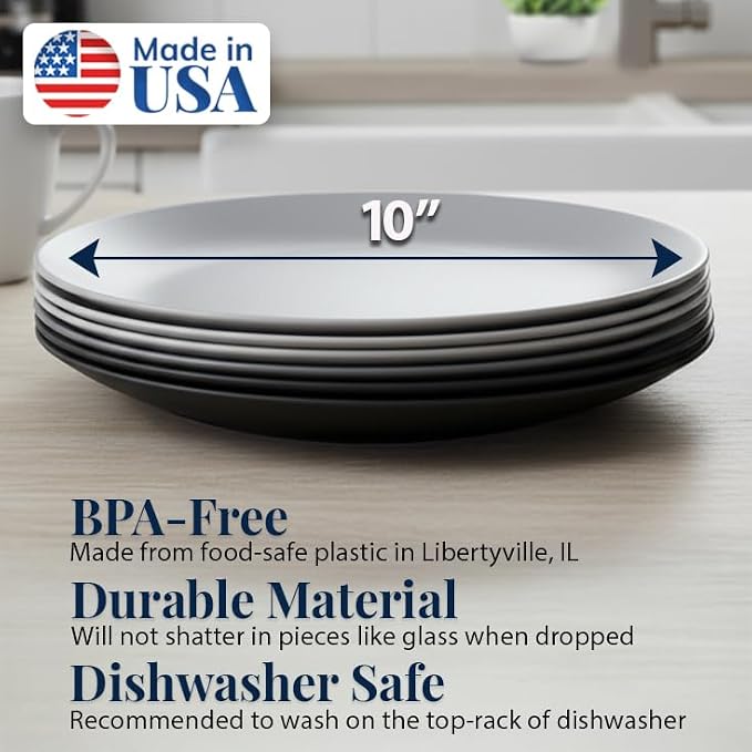 US Acrylic Everest Ultra-Durable Plastic 10 inch Dinner Plates in Grey Stone | - Image 2