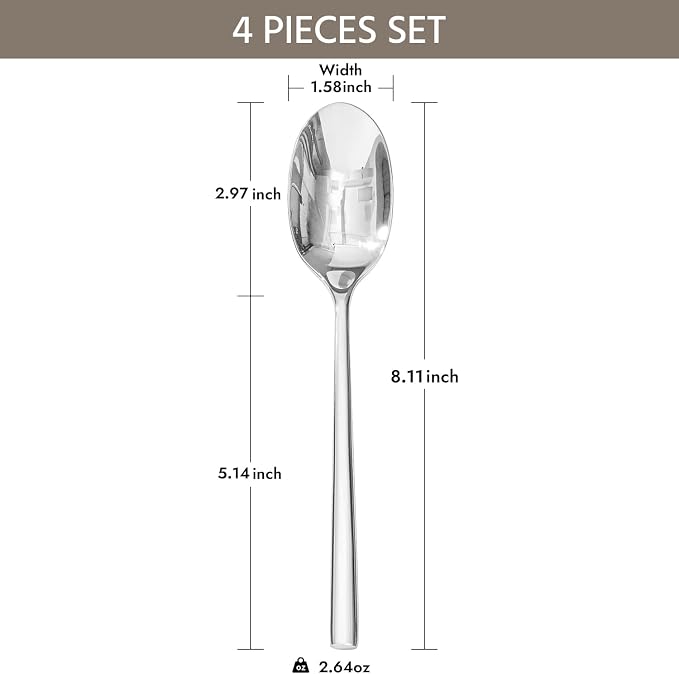 4 Piece Dinner Spoons Set, Stainless Steel Spoons | Forged Stainless Steel - Image 2