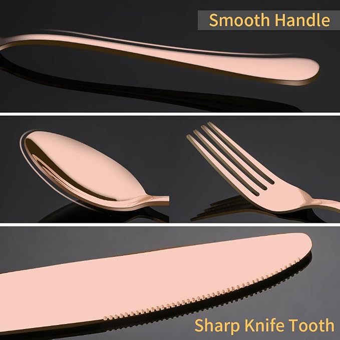 Rose Gold Silverware Set for 4, Flatware Cutlery Set 20 Piece | Premium - Image 4