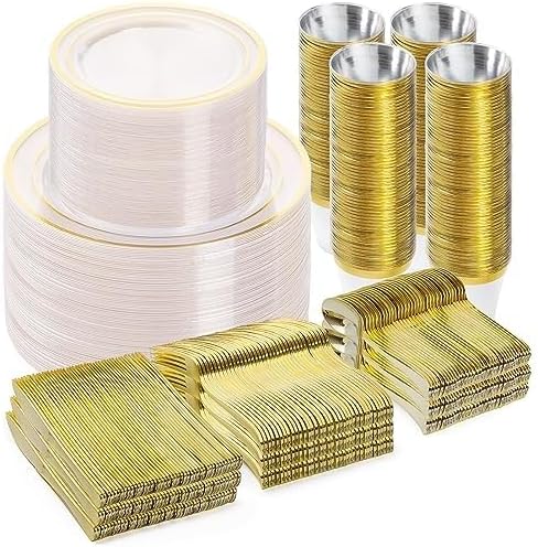 BESTVIP 600PCS Clear Gold Dinnerware Set by Bestvip