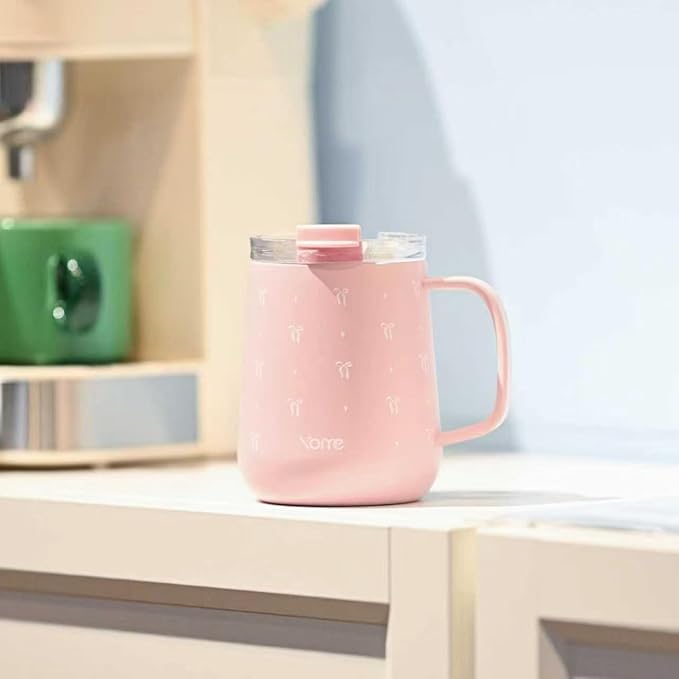 YOME 10oz Bow Light Pink Insulated Coffee Mug - Image 8