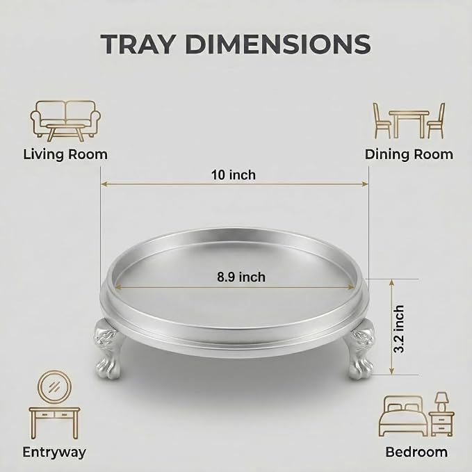 Matte Silver Decorative Tray, 11.8 Inch Round Tray - Image 2