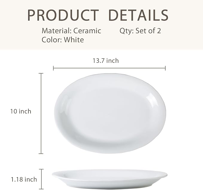 Ceramic Plates, 13.7" Serving Platter, Oval Dinner Plates, Serving Dish Set - Image 2