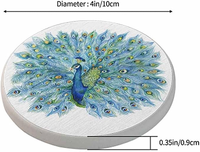 Watercolor Peacock Ceramic Coasters Peacock in Full Bloom Absorbent Drink - Image 2
