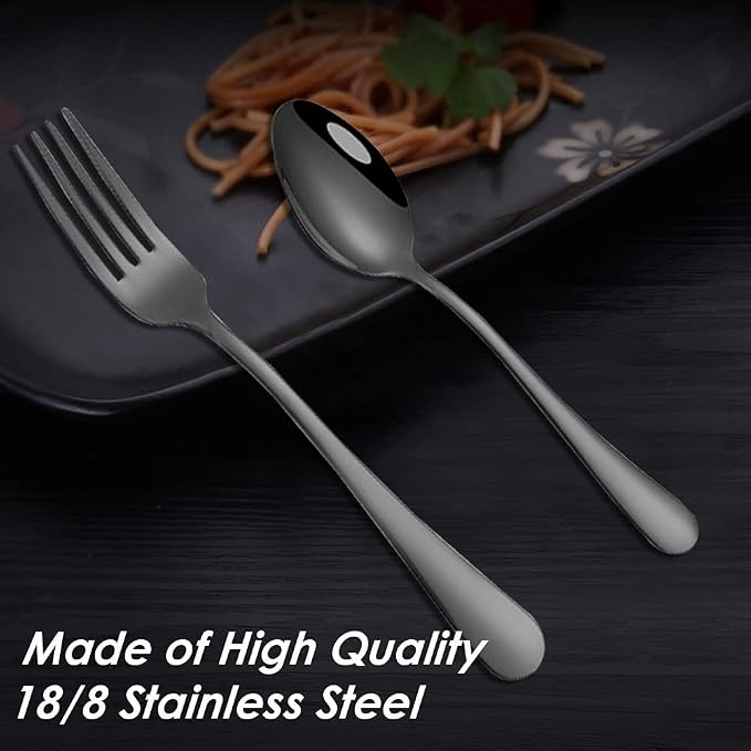 Set of 12, findTop Heavy-duty Forks and Spoons Cutlery Set- Black - Image 3