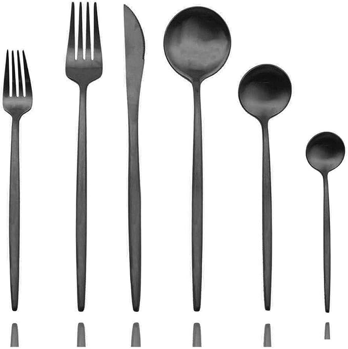 JASHII Luxury Black Flatware, 6-pieces Elegant Cute 18/10 Stainless Steel by JASHII