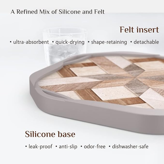 UMIRRO Absorbent Felt & Silicone Drink Coasters Set of 4, Wood-Look Mosaic | - Image 3