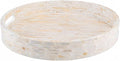 PEMAR 12.6” Decorative Round Serving Tray, Mother of Pearls Inlaid Coffee Table by PEMAR