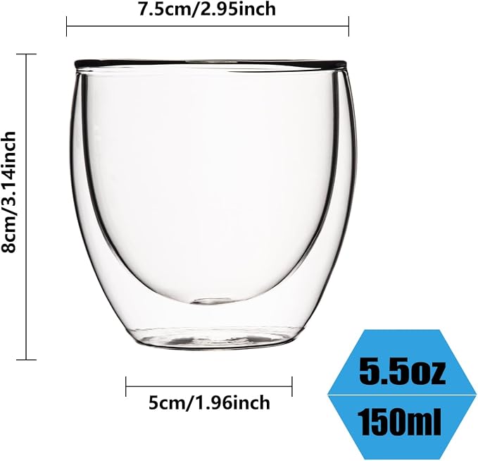 5.5oz Glass Coffee Mugs Set of 2, Double Walled Espresso Cups - Image 5