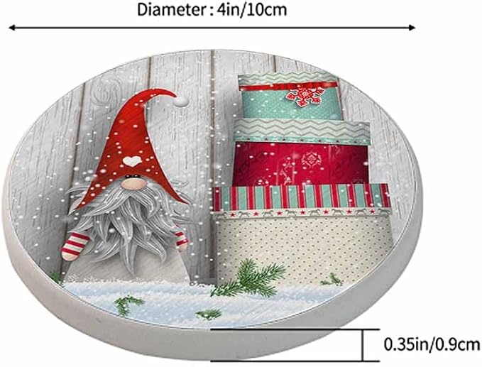 Nordic Christmas Motive Ceramic Coasters Absorbent Drink Coasters Round Ceramic - Image 2