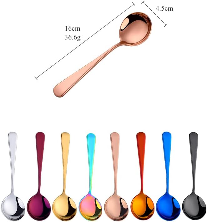 Broth Round Spoon Set, 12 Piece Reusable Stainless Steel Dinner Table Cereal - Image 2