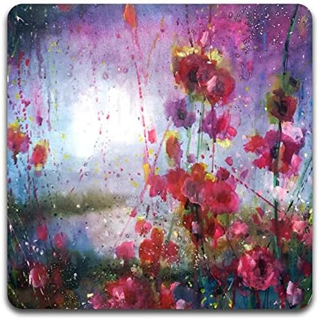 Watercolor Red Flowers Square Coaster Set-Made of Recycled Rubber-Set of 4 - Image 2