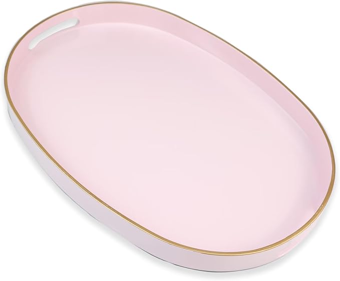 Pink Oval Decorative Tray with Handles, Versatile Serving Tray by Omuriko