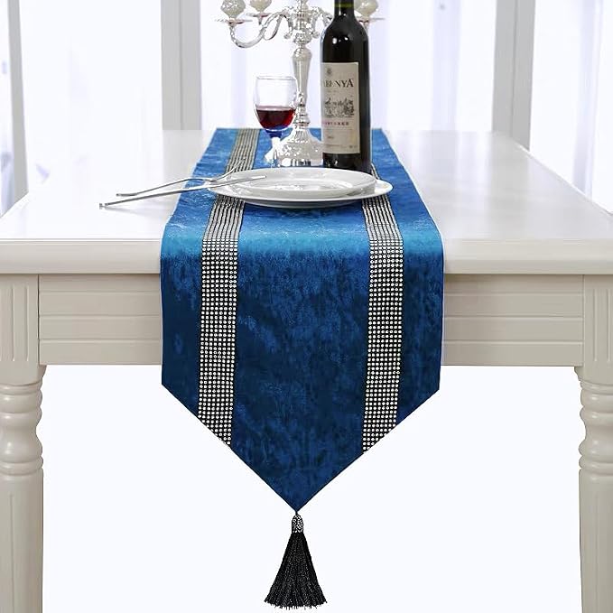 Fancy Blue Table Runner, Ombre Velvet, Modern Style - Image 4