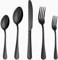 40 Pcs Black Silverware Set for 8, Food Grade Stainless Steel Flatware Set by Lazycorner