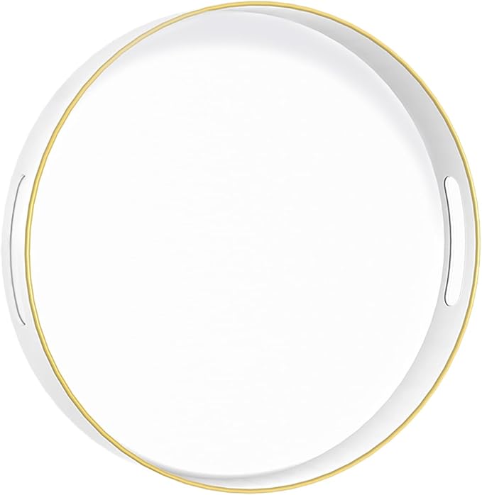 13" White Decorative Tray, Plastic Round Serving Tray by MAONAME