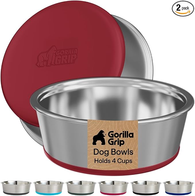 GORILLA GRIP Dog Bowls, Food Grade 304 Stainless Steel, Holds 4 Cups Each Food by Unknown
