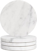 Set of 4 White Drink Coasters, 4-Inch Exquisite Marble Stone Coasters, Natural by CHISELED+ST+DF+SK