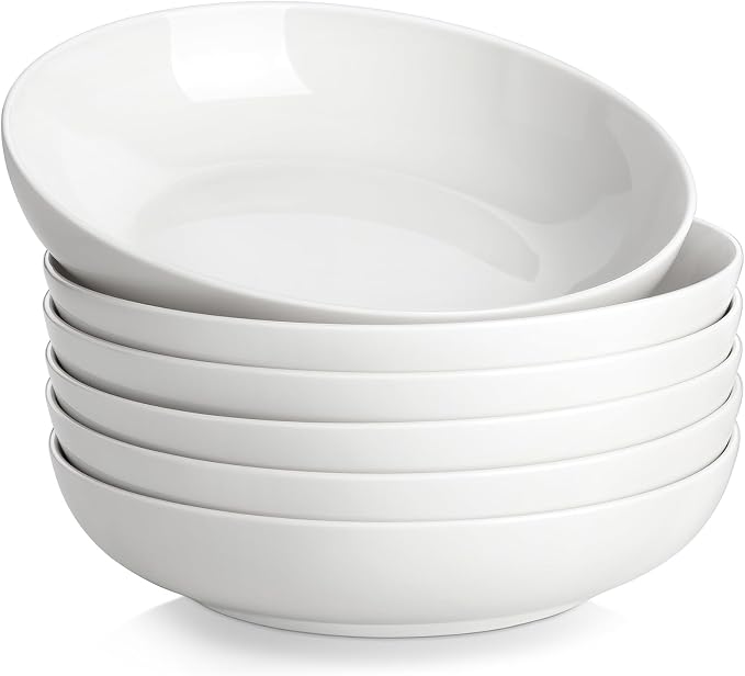 MALACASA 8.85" Large Pasta Bowls, 42 OZ White Salad Bowls Soup Bowls, Porcelain by MALACASA