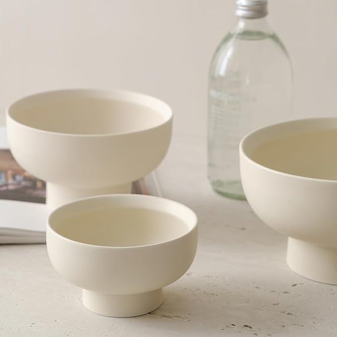 WENSHUO Pedestal Bowl, Decorative Ceramic Fruit Bowl, 6.7 in, Matte Crème | 27 - Image 8
