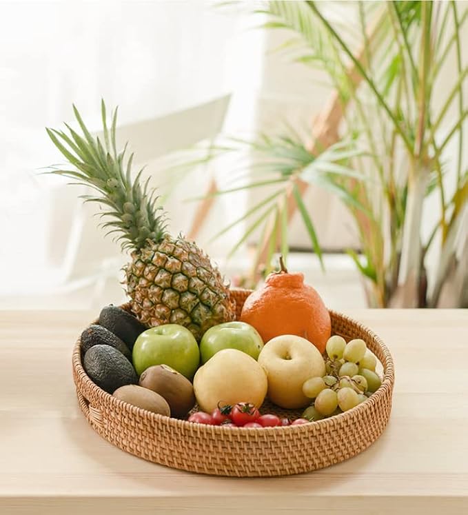 YANGQIHOME Rattan Round Serving Tray, Decorative Coffee Table Tray, Hand Woven - Image 4