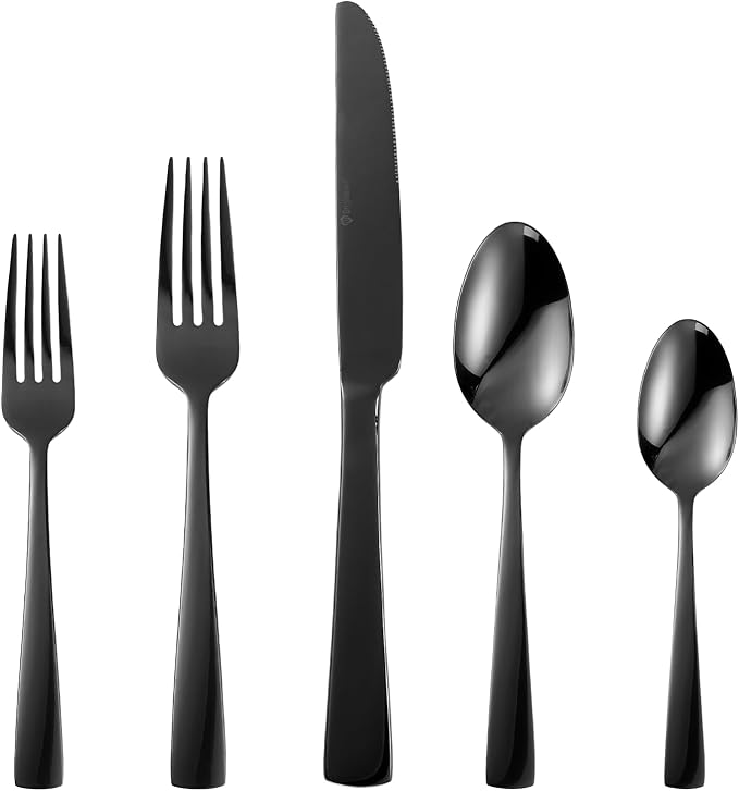 Black Silverware Set, 20-Piece Flatware Set Service by Brightown