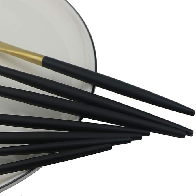 Black Gold Flatware, Royal 4 Piece Matte Black Handle 18/10 Stainless Steel - Image 6