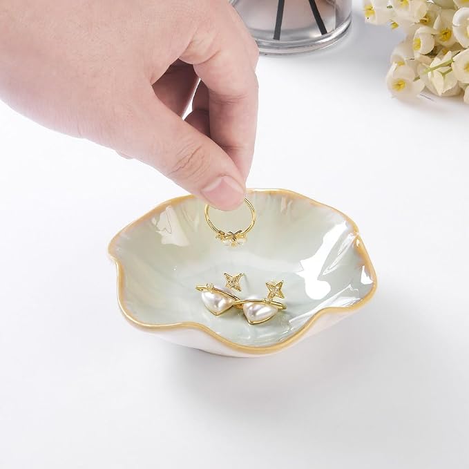2PCS Lotus Leaf Shape Ring Holder Dish, Small Key Bowl, Ceramic Trinket Tray - Image 6