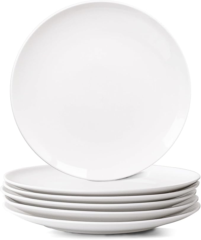White Dinner Plates Set of 6, 10 Inch Ceramic Plates – White Porcelain Dinner by YALONG