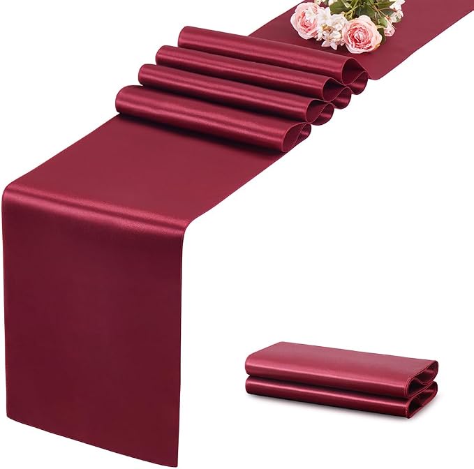 Burgundy Satin Table Runner, 12x108 Inches, 2 Pack | Premium Satin, Smooth by VCUSUELER