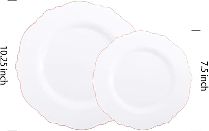 100pcs Rose Gold Plastic Plates-Baroque White &Rose Gold Disposable Plates - Image 3