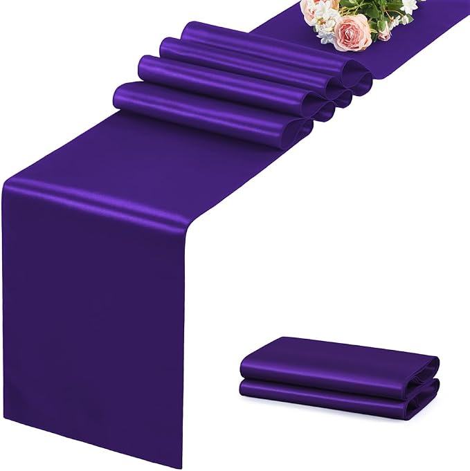 Purple Satin Table Runner, 12x108 Inches, 4 Pack | Premium Satin, Smooth by VCUSUELER
