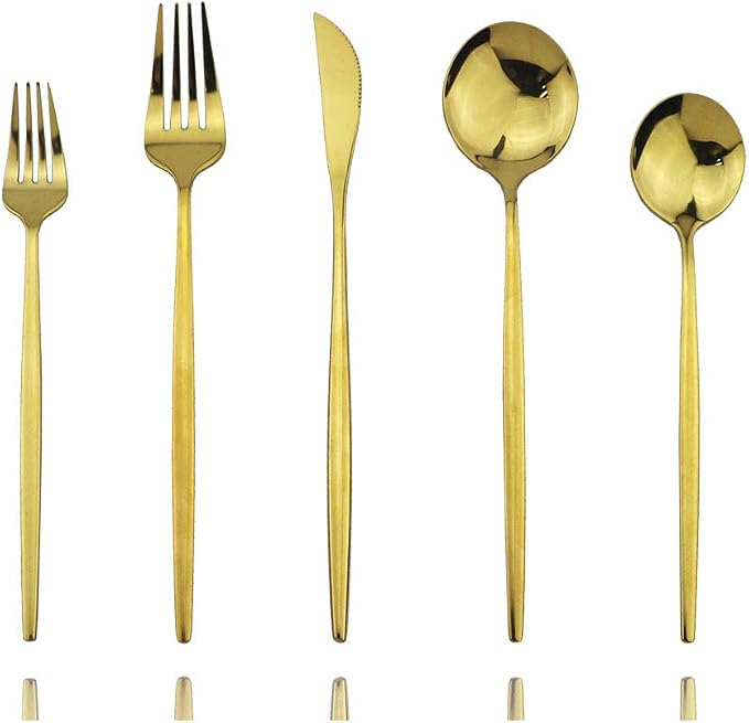 Shiny Gold Silverware Set, JASHII 20-Piece Stainless Steel Satin Finish by JASHII