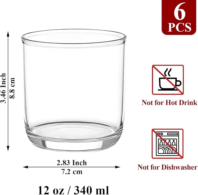 Kyraton Old Fashioned Whiskey Glasses Set of 6, PET Clear Plastic 11.5oz Heavy - Image 2