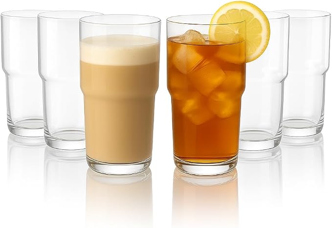 LEMONSODA Stackable Iced Coffee Glasses Set of 6, 48-15 and 21oz Drinking by LEMONSODA
