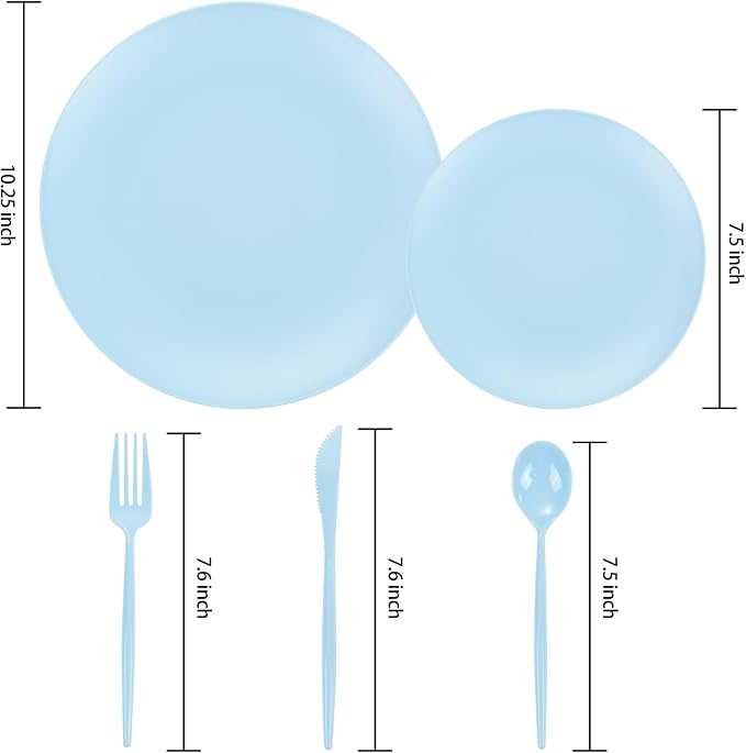 EI 150pcs Blue Plastic Plates Disposable Light Blue Baby Shower Plates Heavy - Image 8