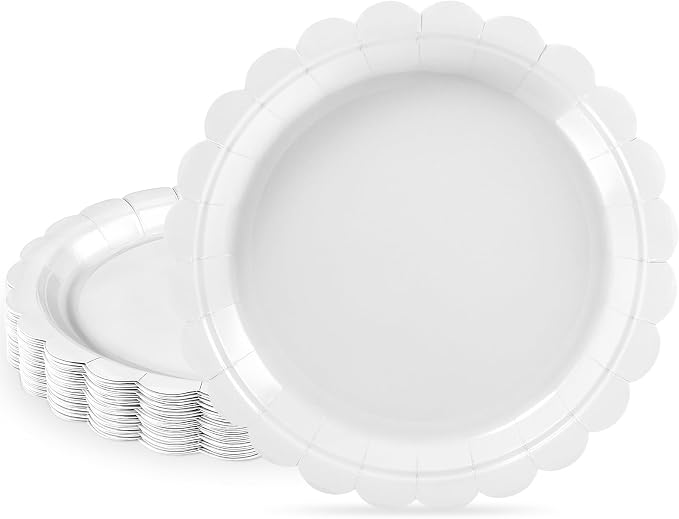 NatNarr 30 Pk White Desset Cake Plates 7" Scalloped White Paper Plates | Small by NatNarr