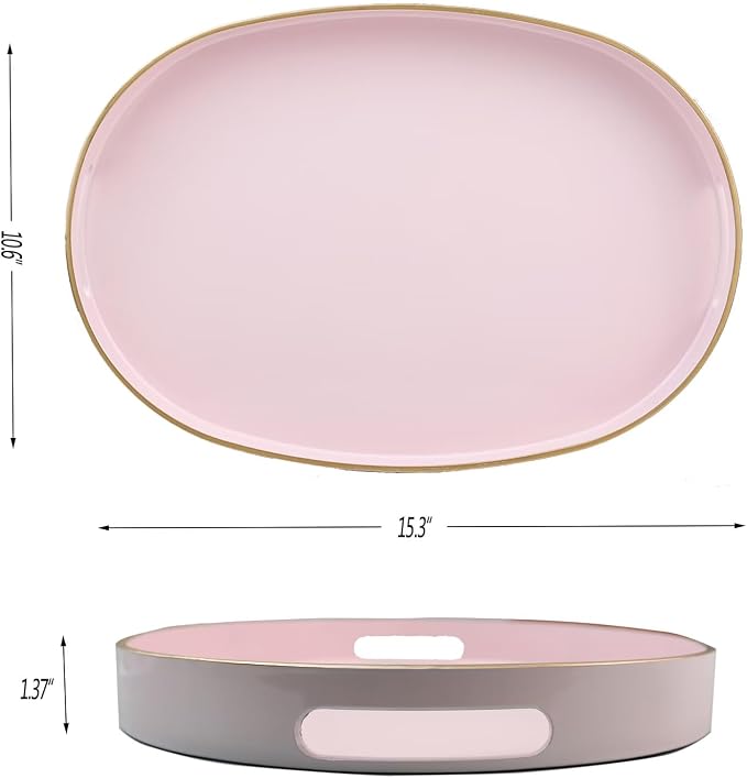 Pink Oval Decorative Tray with Handles, Versatile Serving Tray - Image 4