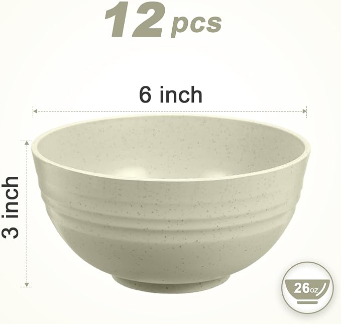 12 Pcs Unbreakable Cereal Bowls Set, 26 Oz Wheat Straw Bowls Set, Microwave & - Image 2