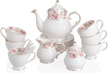 Sweejar 21 Piece Porcelain Tea Set, Vintage British Floral Relief Gold Rimmed by Sweejarco1949