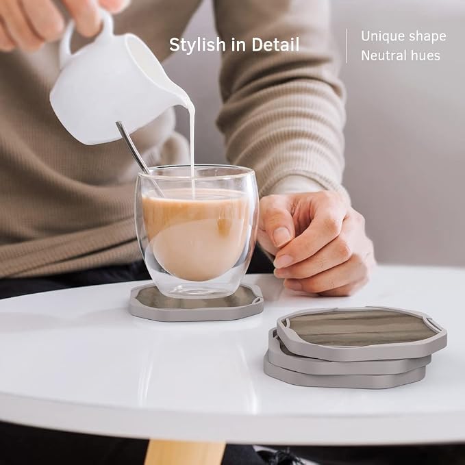 UMIRRO Absorbent Felt & Silicone Drink Coasters Set of 4, Taupe Watercolor | - Image 2