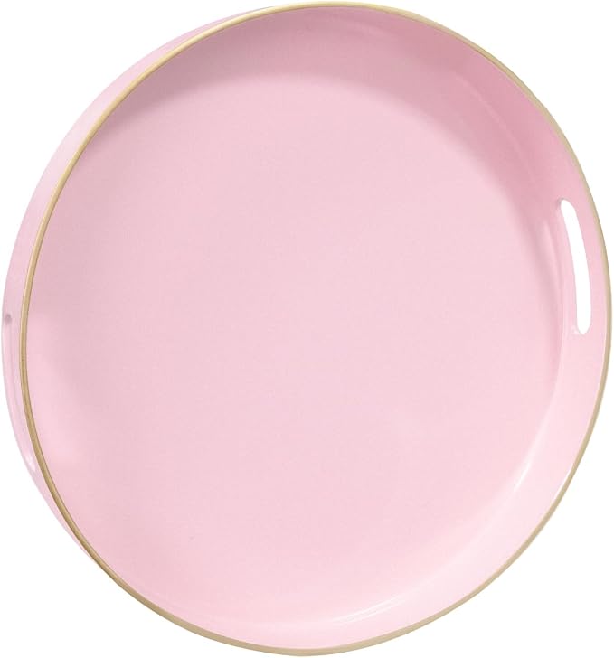 13" Pink Decorative Tray, Plastic Round Serving Tray by MAONAME