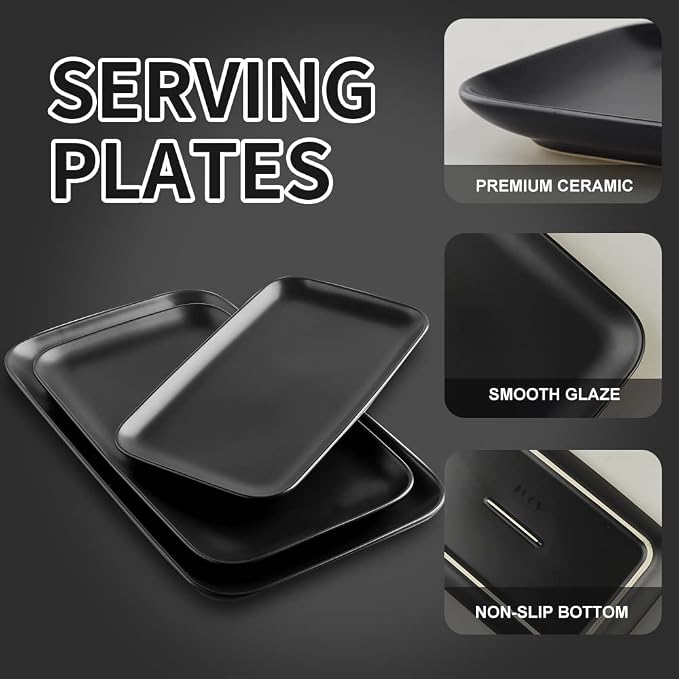 KOOV Ceramic Rectangular Serving Tray, 14/12/10 Inch Large Serving Platter - Image 4