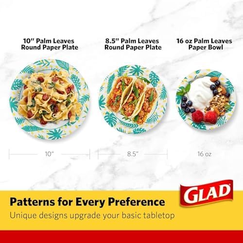Glad Round Disposable Paper Bowls, Palm Leaves, 16 Oz, soak-proof and - Image 8