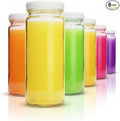 16oz Glass Juice Bottles with Lids, 6 Pack, Wide Mouth Reusable | Large Mouth by AllAboutJuicing