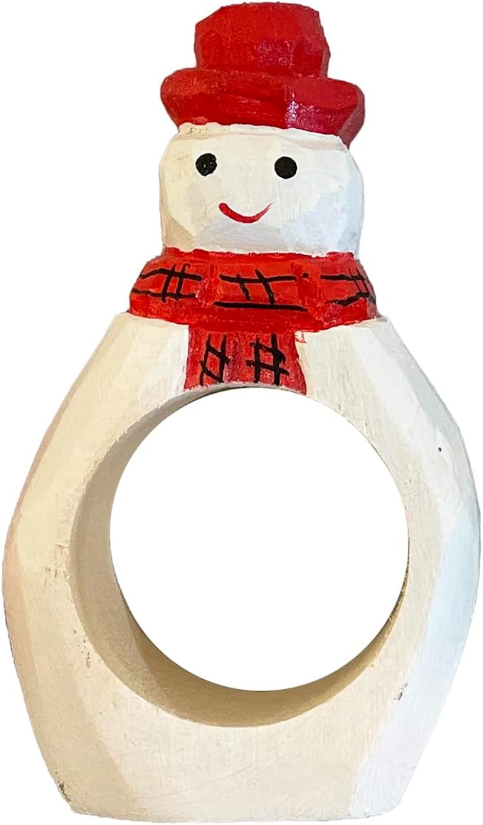 Set of 4 Hand-Carved Wooden Holiday Napkin Rings, Christmas Tree, Pumpkin & - Image 4